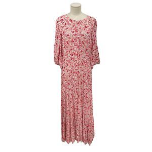 NWT byTimo Dress Floral Print Crepe Midi Red Flowers Size Large